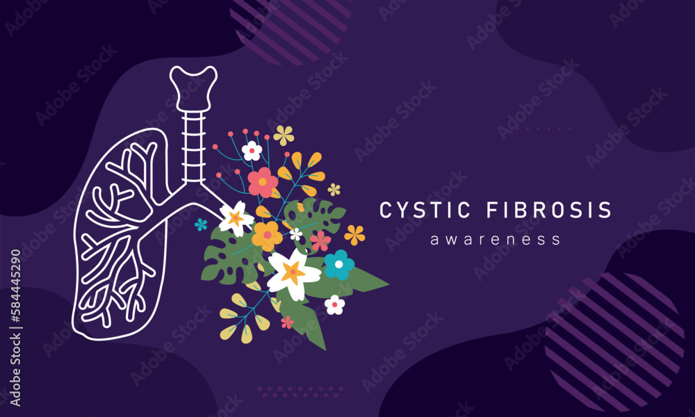 Cystic fibrosis. Lung and flowers. Medical concept