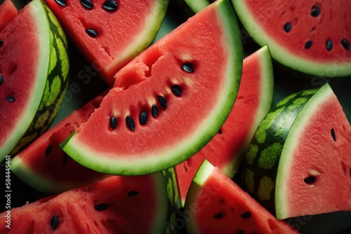 Close up watermelon full frame, fresh fruit background, Generated AI