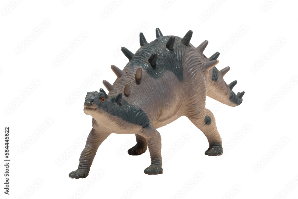 Fototapeta premium Worn out kentrosaurus toy isolated on white background. Dinosaur.