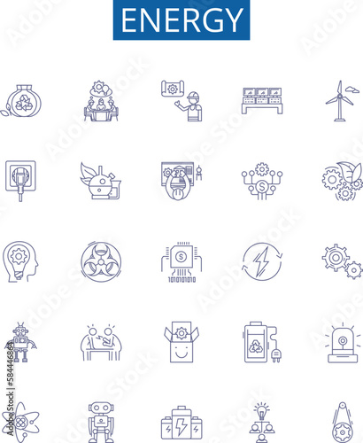 Energy line icons signs set. Design collection of Power, vigor, vitality, drive, juice, fuel, elan, dynamism outline concept vector illustrations