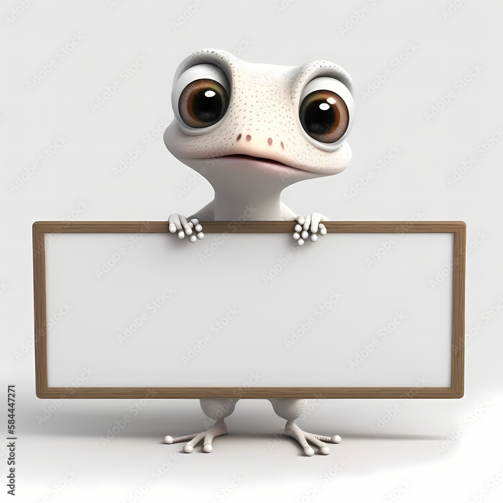 Gecko with blank sign. Generative AI