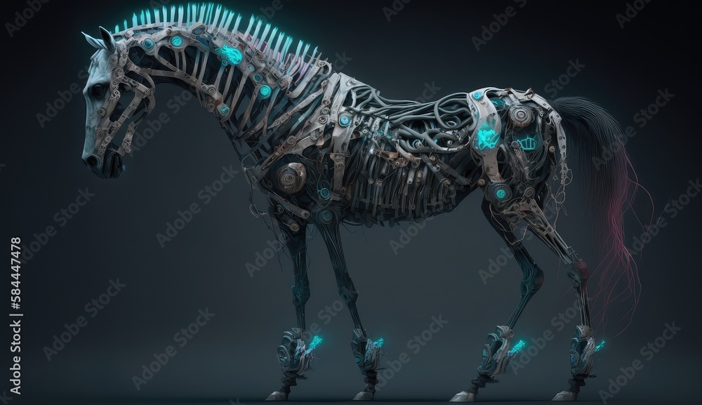 3d rendered illustration of a damaged skeleton horse. (ai generated)