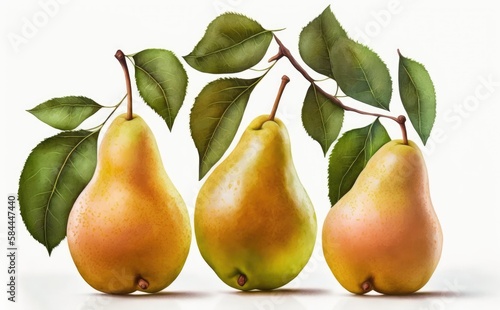 drawn pears on white background watercolor fruit organic food illustrations Generative AI