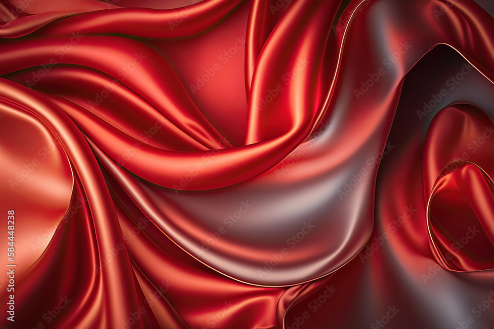 Red abstract shiny plastic silk or satin wavy background. Generative AI. Red abstract shiny plastic silk or satin wavy background. Generative AI.