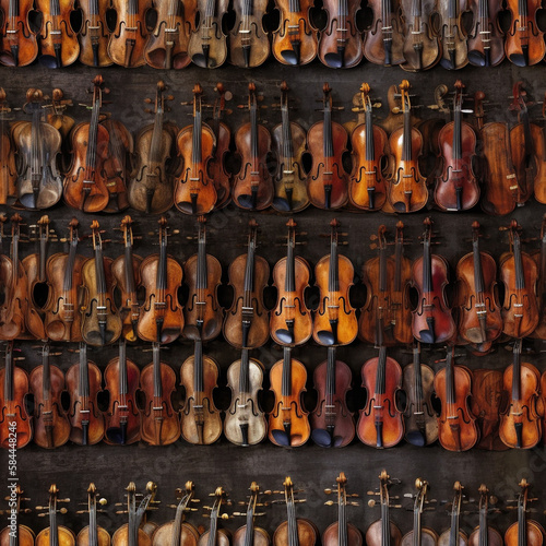 Seamless Abstract Background Tile With A Music Theme of Violins - Generative AI.