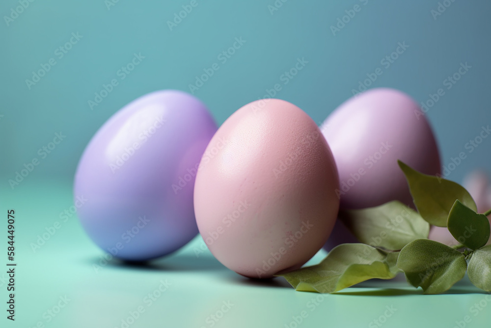 Easter eggs on the pastel background. Generative AI Easter eggs on the pastel background. Generative AI