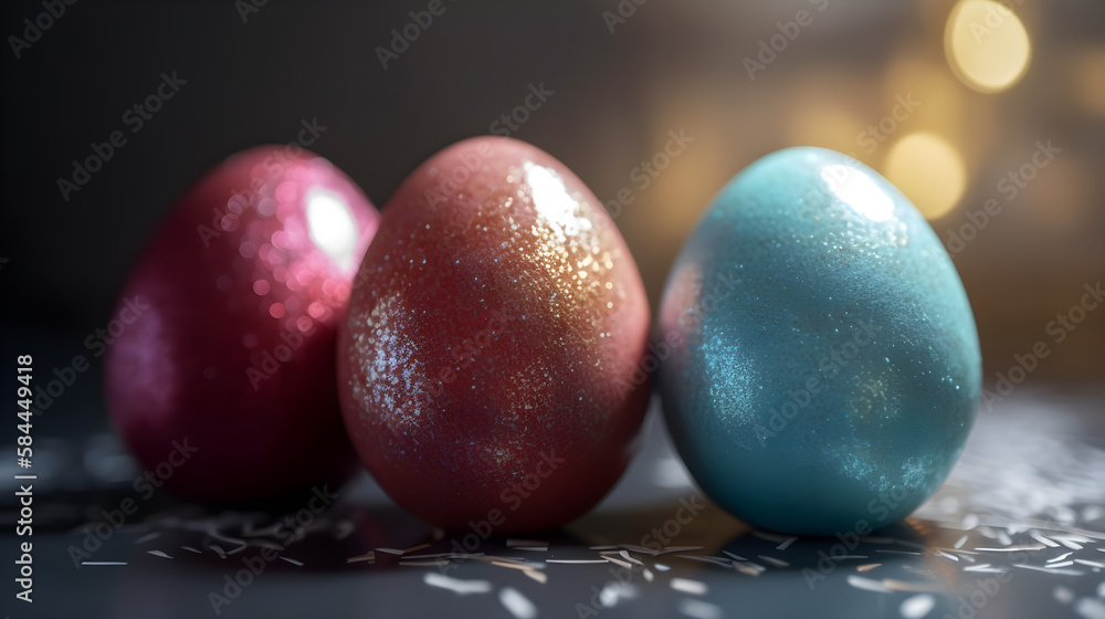 Easter eggs covered in glitter, Generative AI Easter eggs covered in glitter, Generative AI