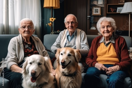 Old people enjoying the company of their dogs. Generative AI