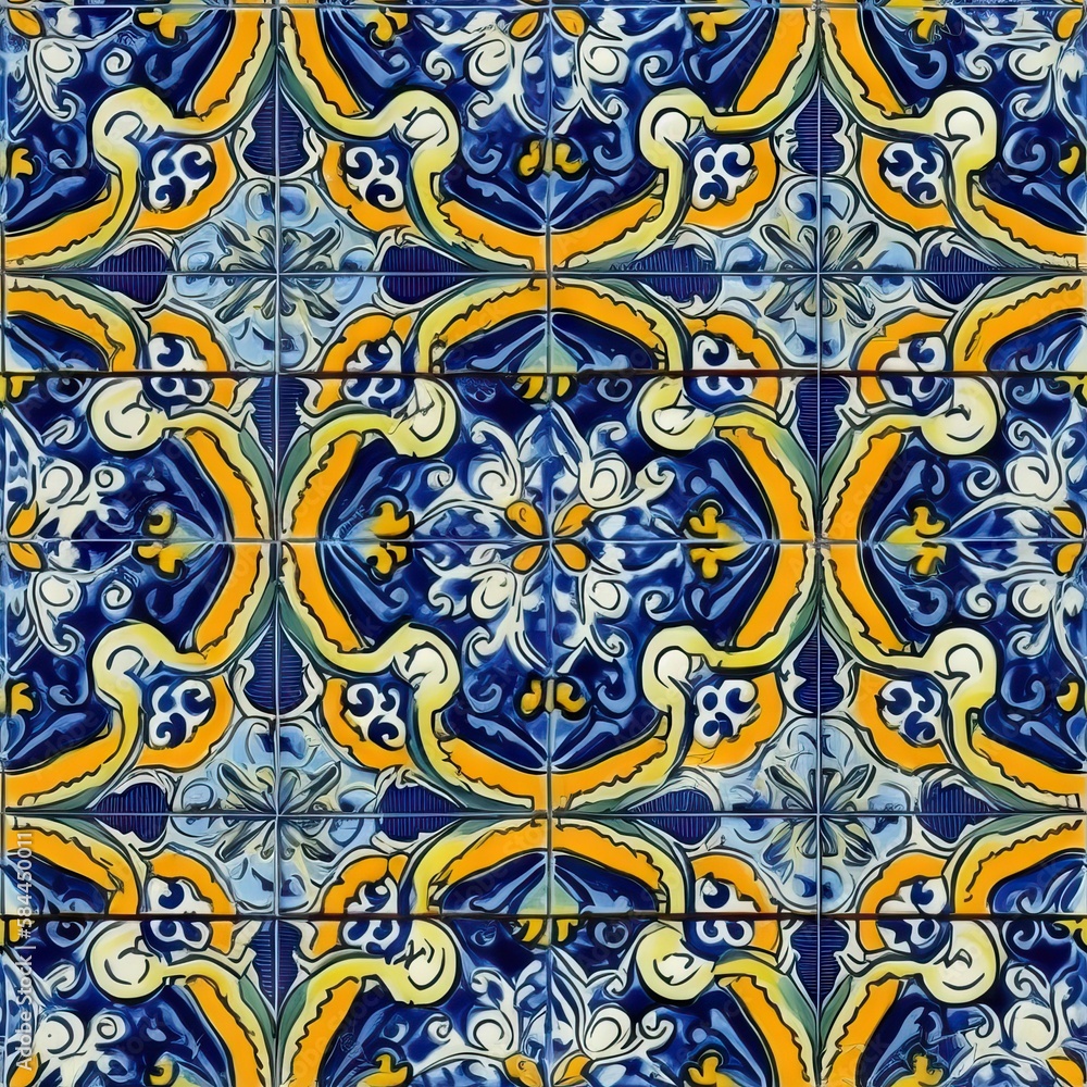 Seamless pattern of Portuguese style Azulejo tiles