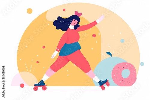 a colorful minimalist illustration of a girl rollerskating, inline skating. generative ai