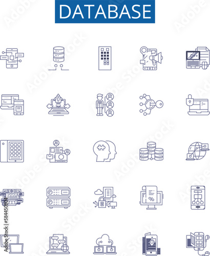 Database line icons signs set. Design collection of Database, Store, Records, Storage, Information, Data, Access, SQL outline concept vector illustrations photo