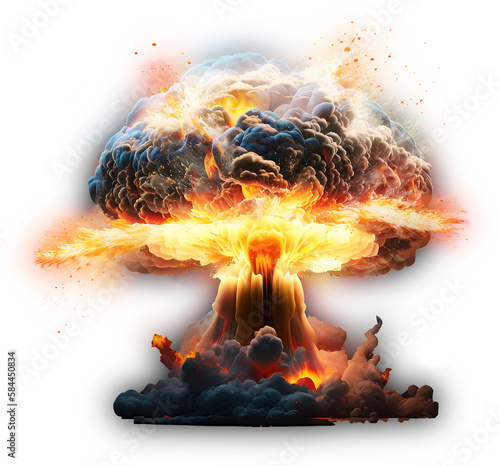 Realistic fiery massive explosion with fiery streaks. Large fireball with black smoke