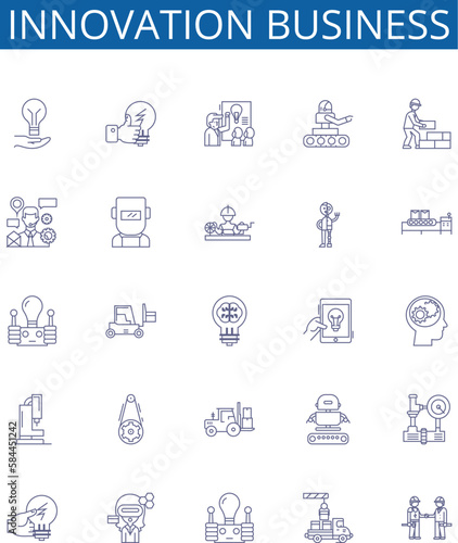 Innovation business line icons signs set. Design collection of Innovative, Entrepreneurship, Idea, Progress, Efficiency, Creativity, Strategy, Profitable outline concept vector illustrations