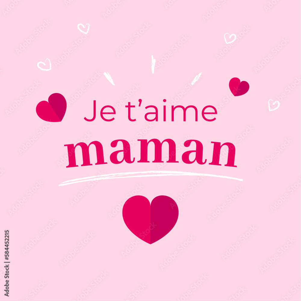 Je t'aime maman - Carte vectorielle sur fond rose avec des coeurs