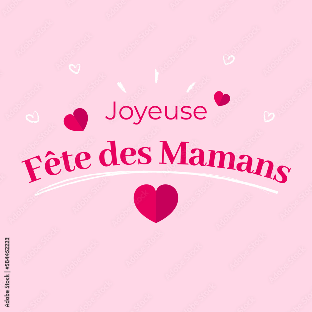 Joyeuse fête des maman - Carte vectorielle sur fond rose avec des coeurs