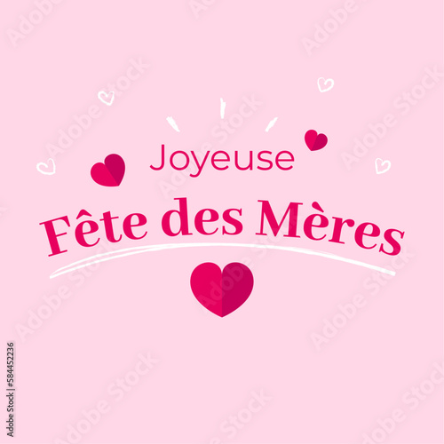 Joyeuse fête des mères - Carte vectorielle sur fond rose avec des coeurs