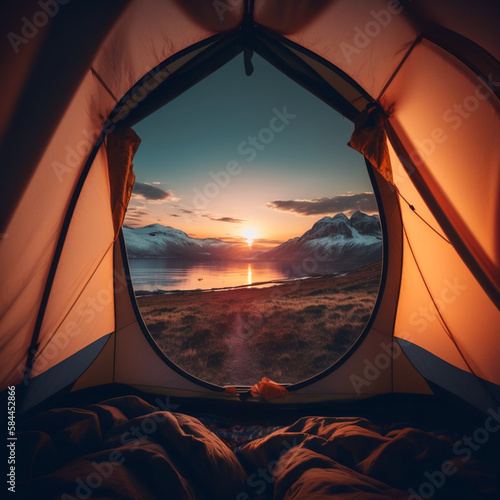 Interior of a tent. Camping. Generative AI.