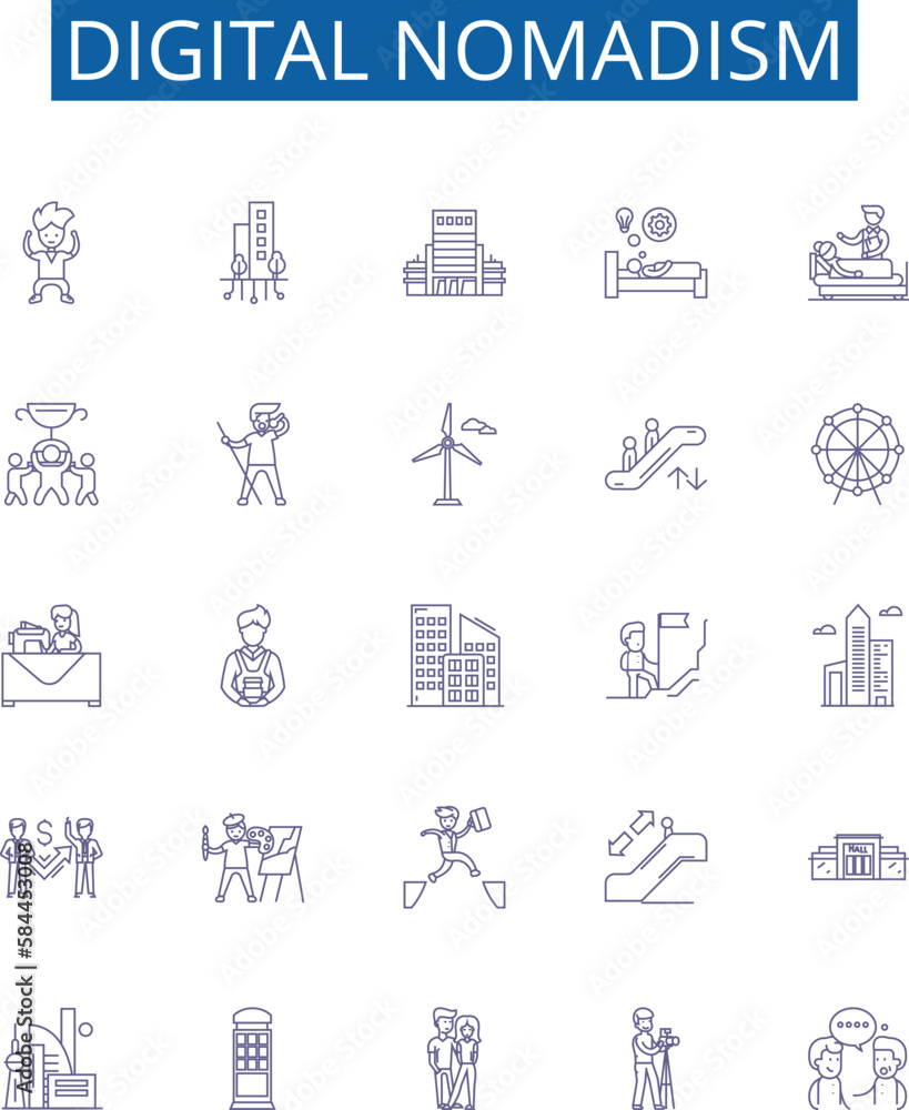 Digital nomadism line icons signs set. Design collection of Voyaging ...