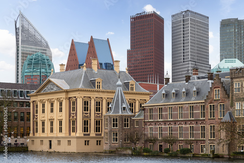 Dutch Parliament - Binnenhof, with tall buildings in the background in the Dutch city of The Hague.