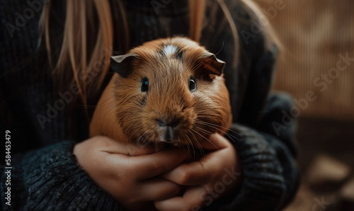 A girl holding a guinea pig in her arms, generative AI