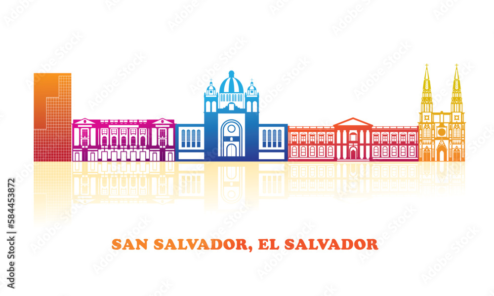 Colourfull Skyline panorama of city of San Salvador, El Salvador- vector illustration