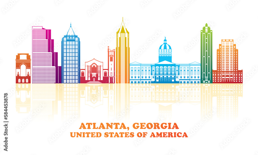 Colourfull Skyline panorama of Atlanta, Georgia, United States - vector illustration