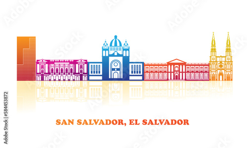 Colourfull Skyline panorama of city of San Salvador, El Salvador- vector illustration