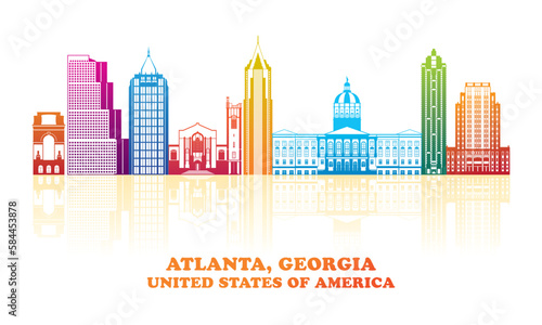 Colourfull Skyline panorama of Atlanta, Georgia, United States - vector illustration