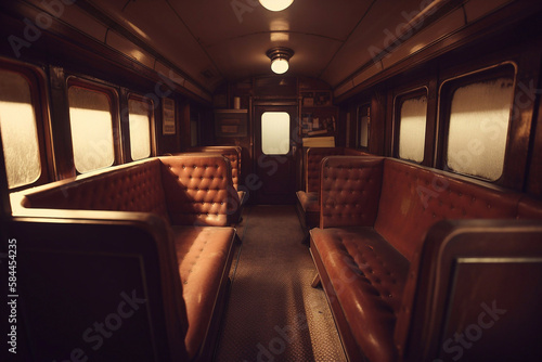Interior of empty subway car. Generative AI