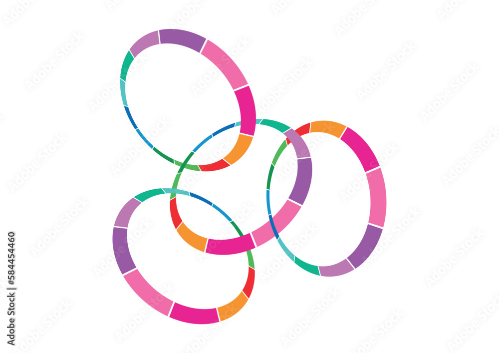 dashed colored circles. intertwined colored rings. perspective colored circles - obrazy, fototapety, plakaty 