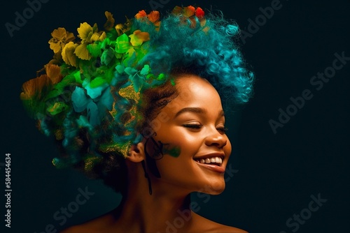 Beautiful woman with multi-colored hair. Generative AI