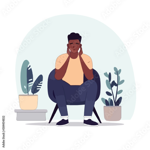 Black african american man receives cognitive behavioral therapy for anxiety. Medical treatment and mental health concept. Flat illustration. Generative AI
