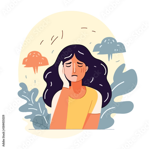 Young woman receives cognitive behavioral therapy for anxiety. Maternal mental health month. Medical treatment concept. Flat illustration. Generative AI