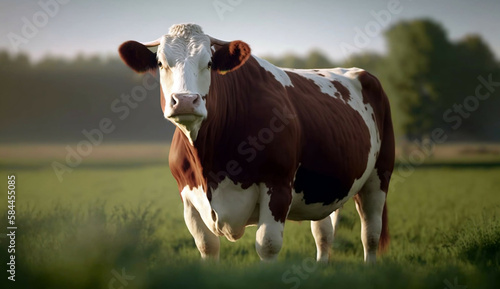 Cow in the field new quality universal colorful technology stock image illustration design, generative ai photo