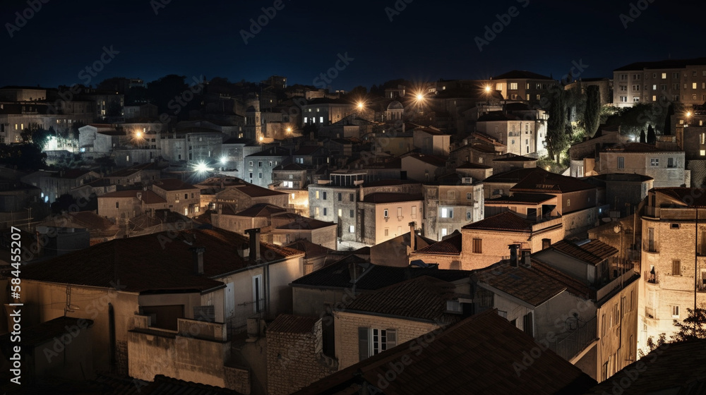 view of the town at night with skyline
