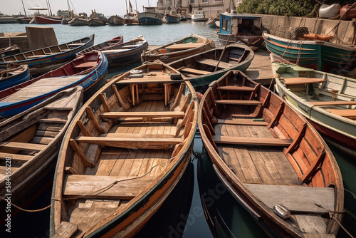 Old  Wooden Fishing Boats on the Shore. Generative AI