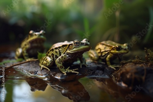 Frogs on a pond in the in the forest. Generative AI