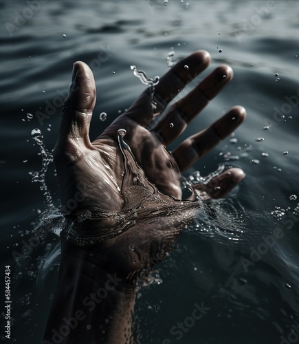 Hand asking for help drowning. Generative AI. Generative AI.