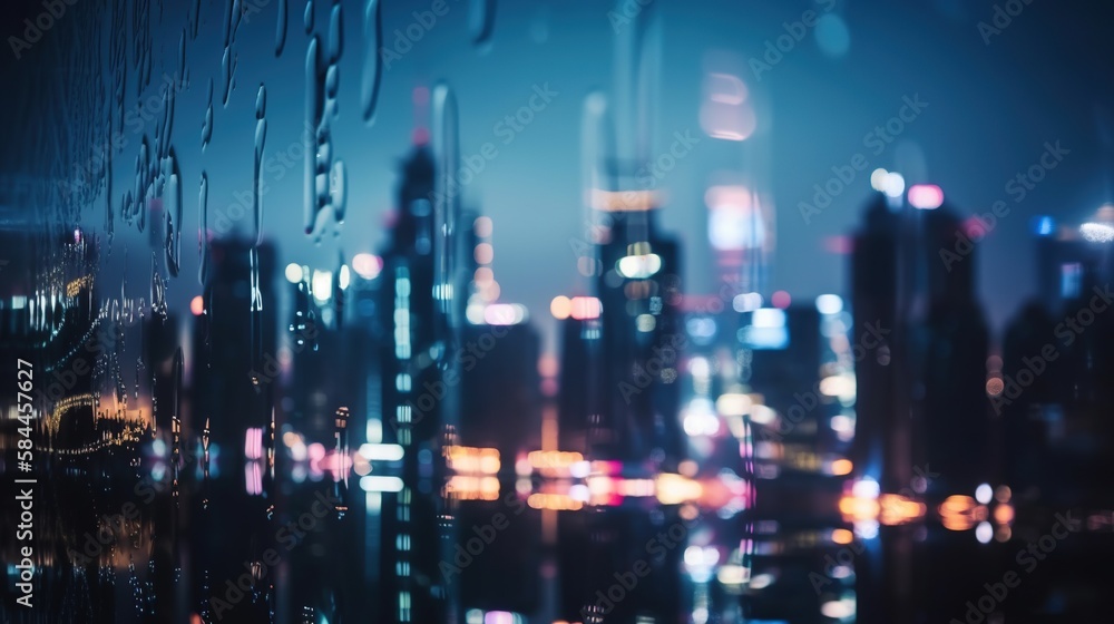 Abstract background from blurred business city center light at night with bokeh. Generative AI. Abstract background from blurred business city center light at night with bokeh. Generative AI.