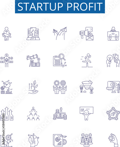 Startup profit line icons signs set. Design collection of Profitability, Profits, Revenue, Growth, Entrepreneurship, Investment, Expansion, Yield outline concept vector illustrations