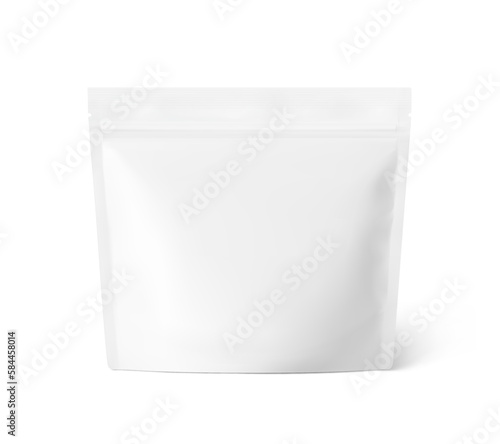 White pouch bag mockup. Vector illustration isolated on white background. Front view. Can be use for template your design, presentation, promo, ad. EPS10.	