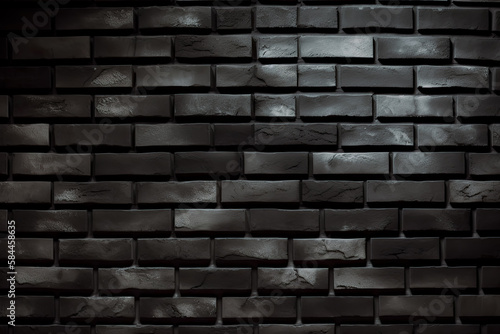 Black Brick Wall Texture. - Generative Ai. - construction, building, urban, grunge, material, pattern, stone, dark, gray, block, old, vintage, aged, retro, dirty, weathered, distressed. 