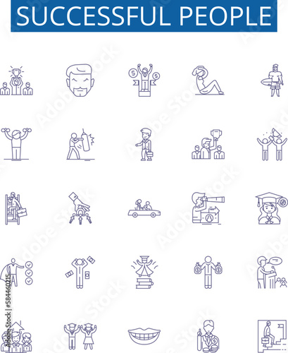 Successful people line icons signs set. Design collection of achievers, winners, magnates, go getters, titans, prosperous, successful, affluent outline concept vector illustrations