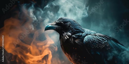 fantasy raven coming out of the smoke. Generative AI © Marc Andreu