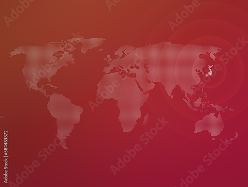 Dotted halftone world map with the country of Japan highlighted. Modern and clean world map on a red color gradient background. 