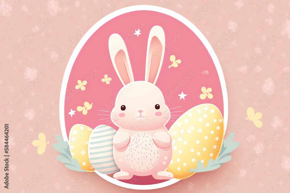 Easter pink banner template with cute bunny and easter eggs. Generative AI. Easter pink banner template with cute bunny and easter eggs. Generative AI.