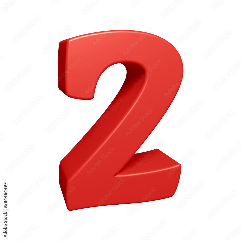Red number 2 in 3d rendering for math, business and education concept Red number 2 in 3d rendering for math, business and education concept