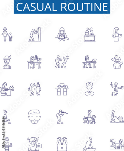 Casual routine line icons signs set. Design collection of Lax, Habitual, Ordinary, Usual, Nonchalant, Everyday, Familiar, Freestyle outline concept vector illustrations