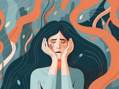 Exploring how rumination can manifest as a physical symptom of anxiety. . AI generation.