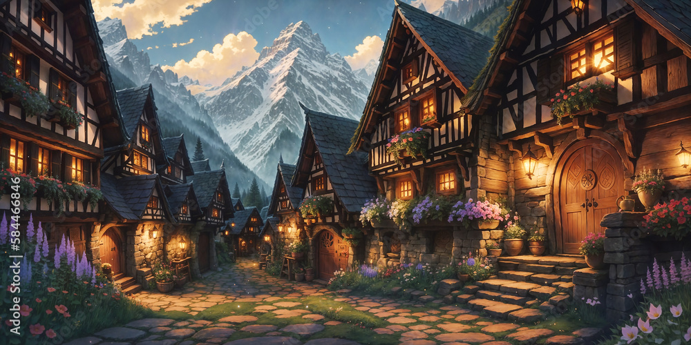 Naklejka premium Houses in a fairy tale village 